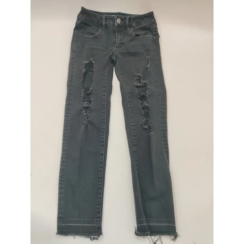 American Eagle Outfitters Jegging Crop Distressed Black Jeans Size 00 Regular